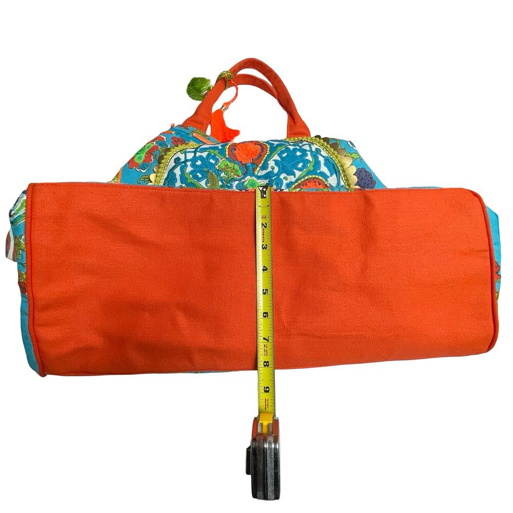 100% Cotton Bohemian Boho Signature Tote Bag in Aqua-Orange L - Picture 6 of 8